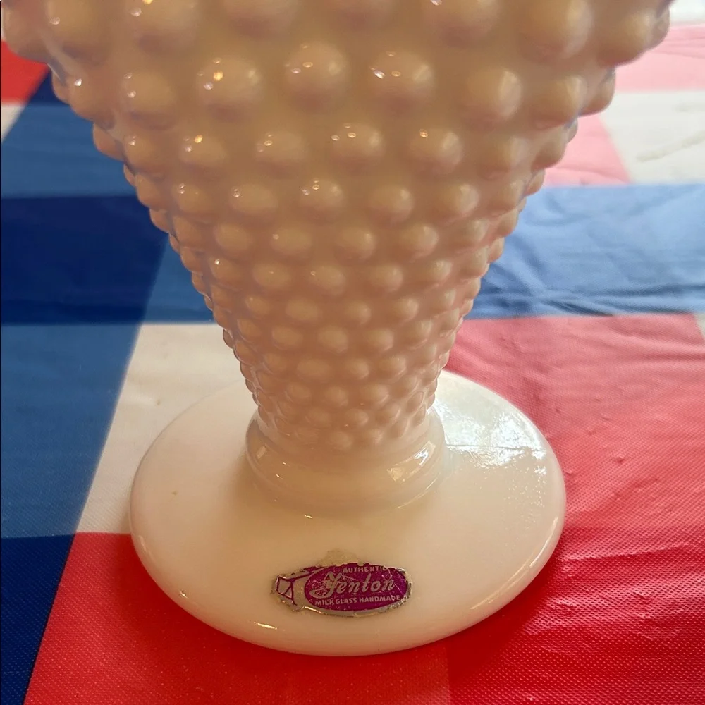 Vintage Fenton White Milk Glass Hobnail Fan Vase